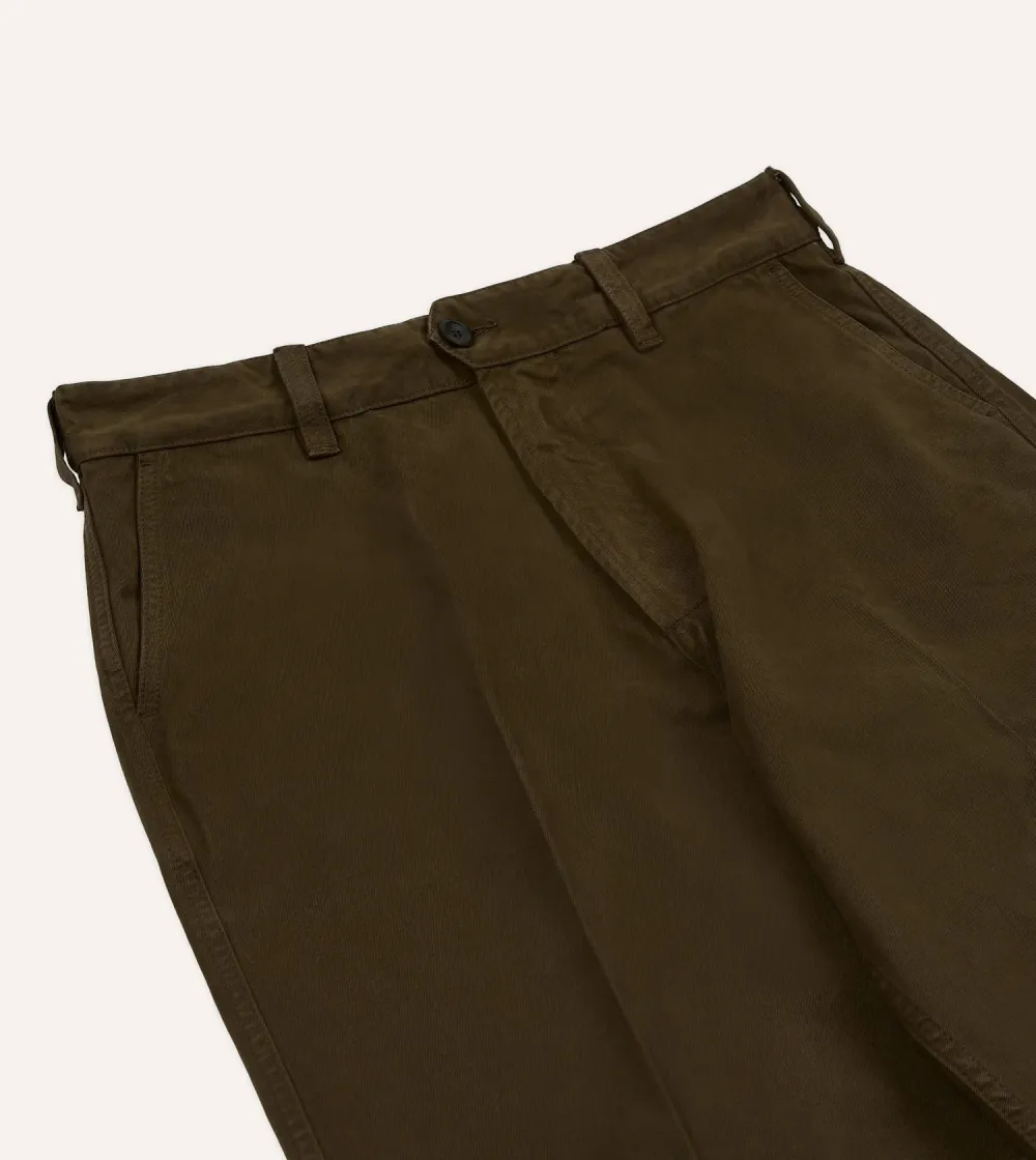 Brown Textured Cotton Flat Front Chino Daily