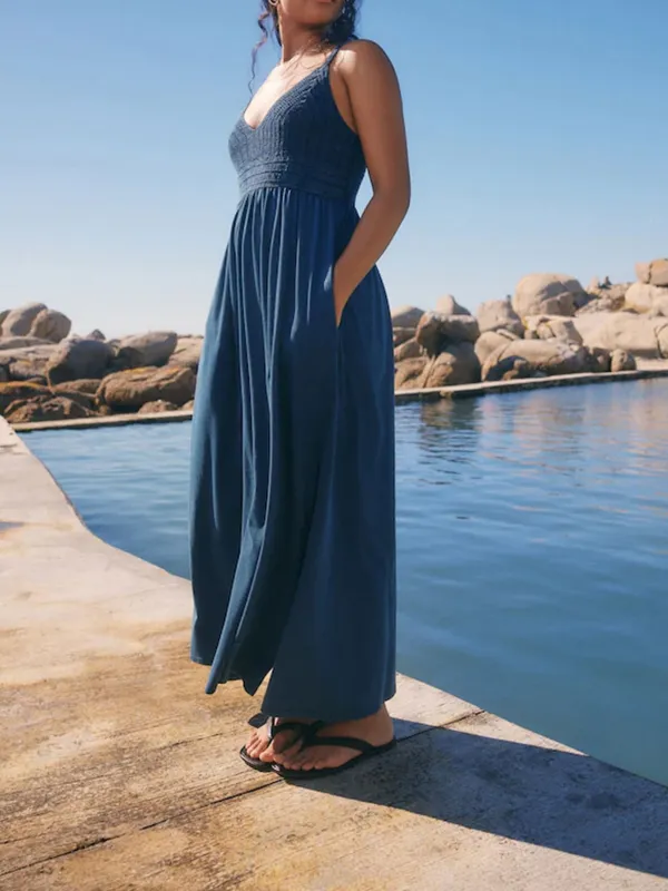 Blue Casual Versatile High-Waisted Slim-Fit Dress