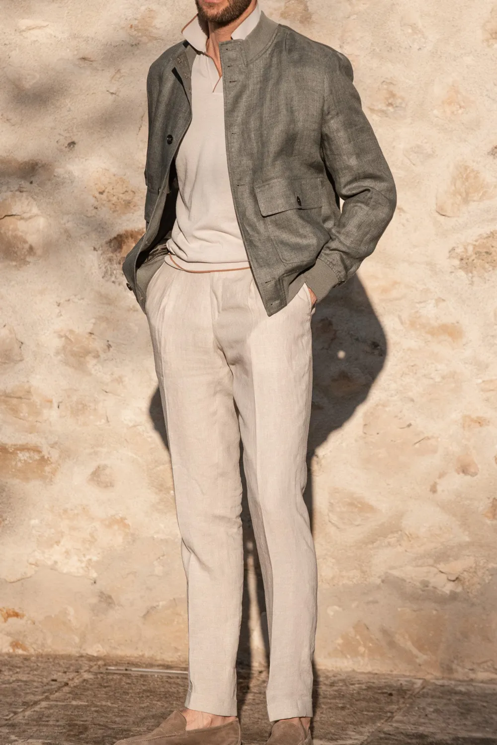 Sage Linen Bomber Jacket