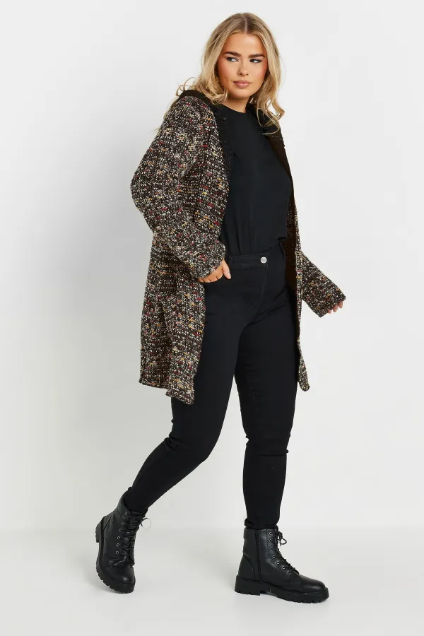 YOURS Curve Black Textured Hooded Cardigan