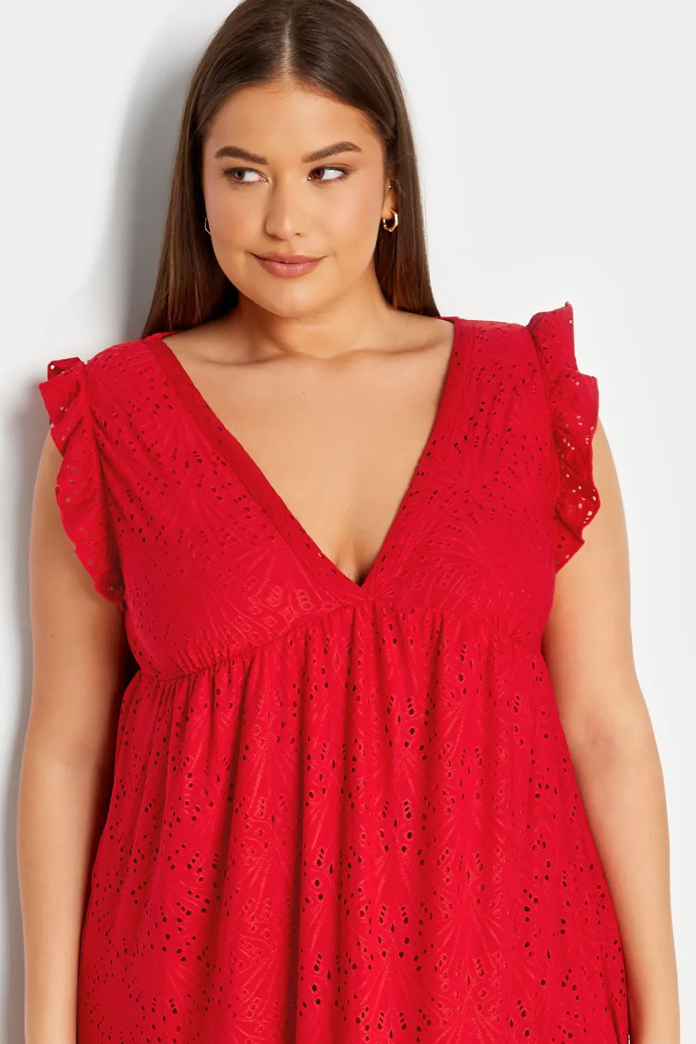 LTS Tall Red Broderie Anglaise Frill Maxi Dress