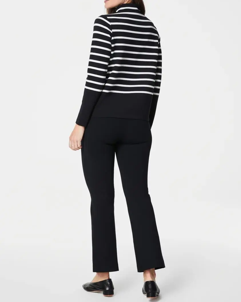Very Black Stripe Mock Neck Top
