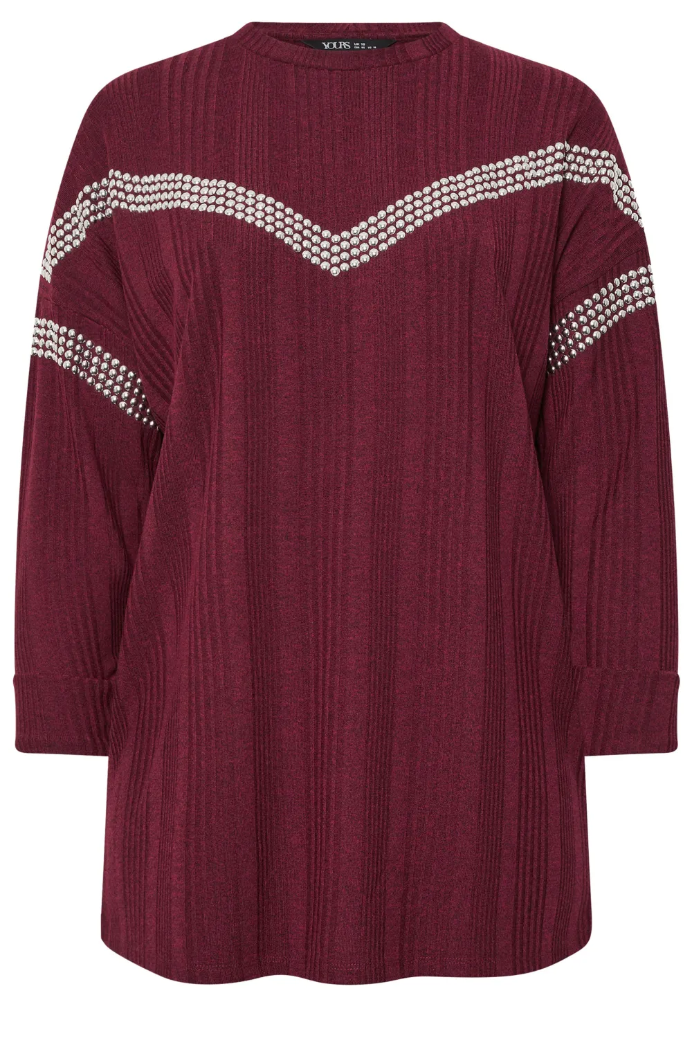 YOURS Curve Grey Ribbed Chevron Stud Jumper