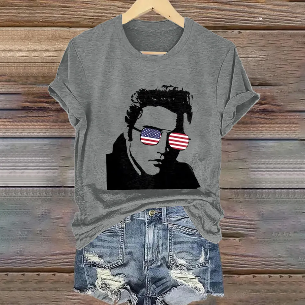 Women's American Characters Print Short Sleeve Round Neck Cotton T-Shirt