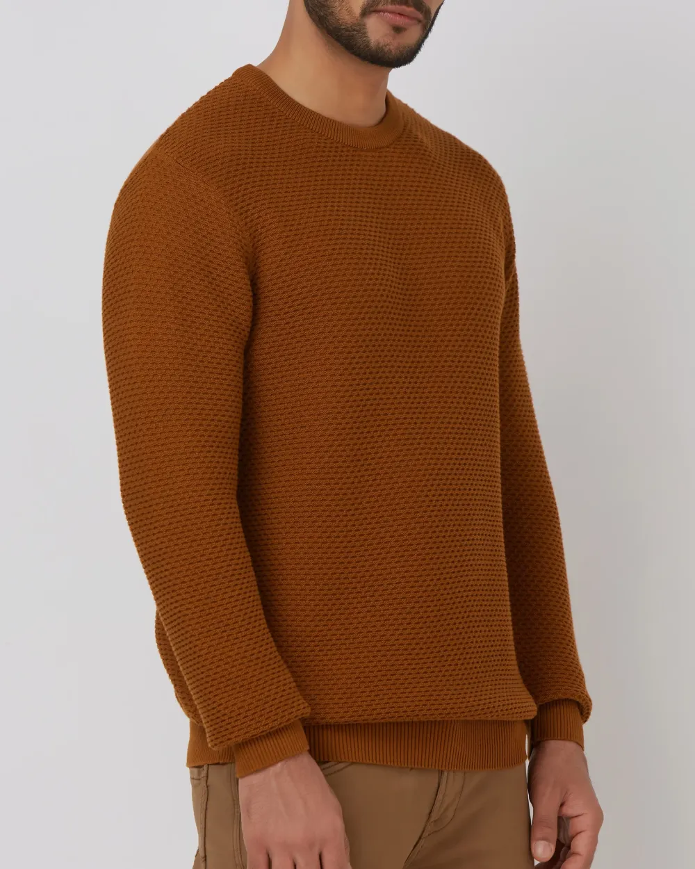 Comfortable Soft Daily Slim Rust Cotton Sweater