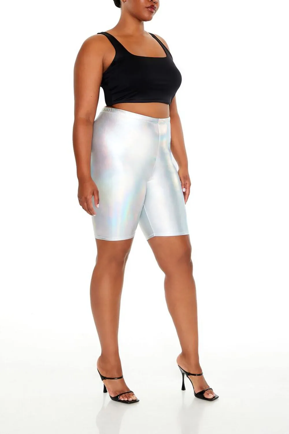Plus Size Metallic Biker Shorts