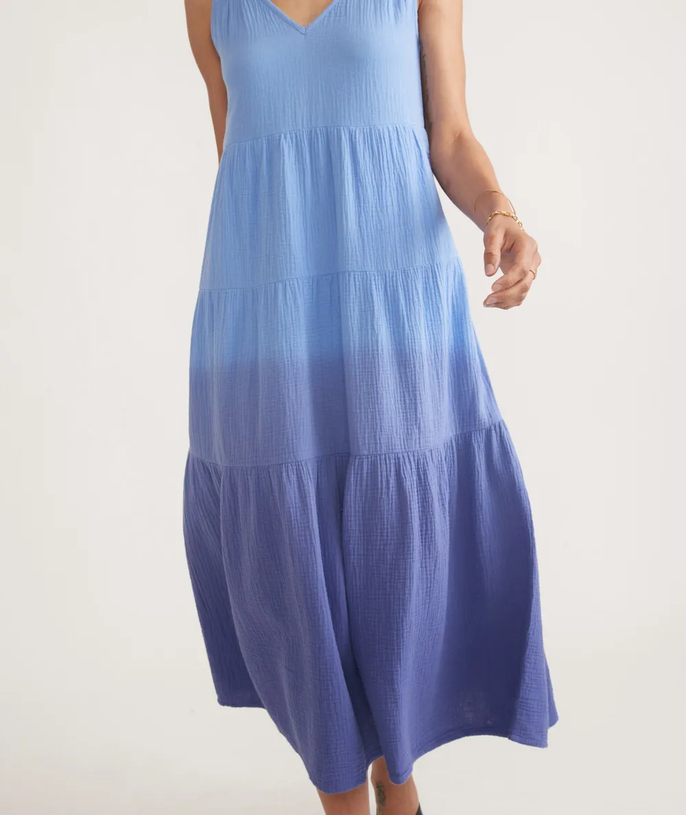 Blue Ombre Tiered Midi Dress