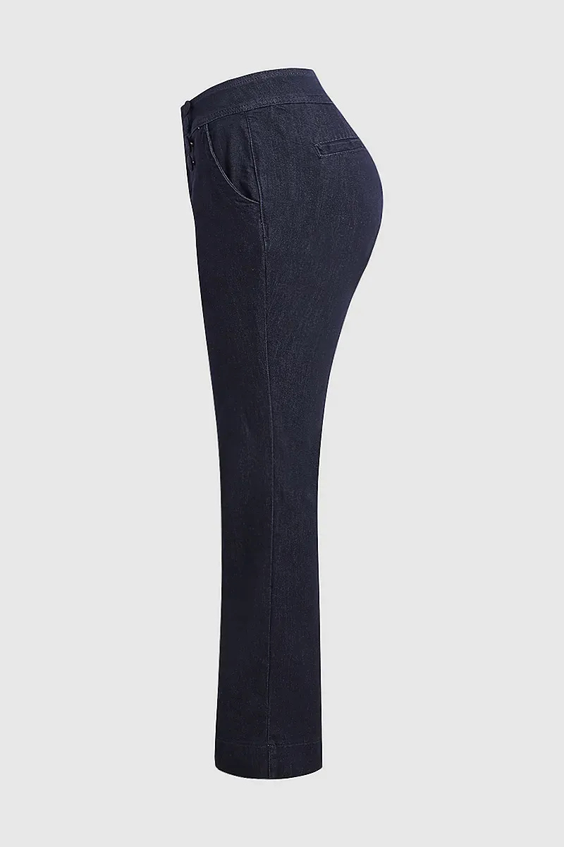 Double Breasted Pocket Detail Flare Mid Rise Jeans