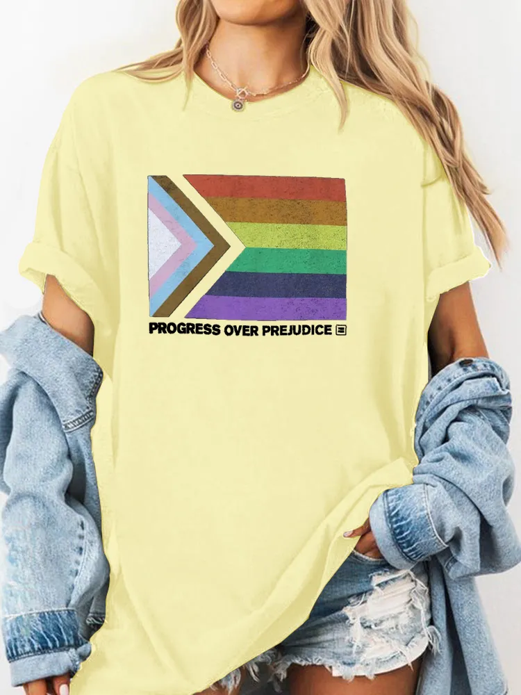 Pure Cotton Round-Neck Short-Sleeved Shirt Progress Over PrejudiceT-Shirt