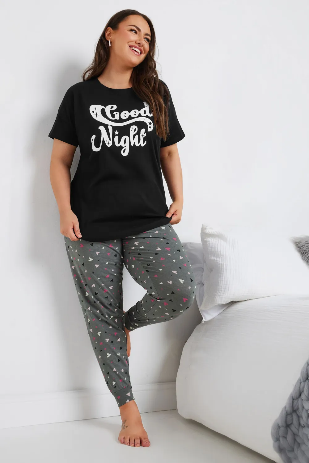 YOURS Curve Black 'Good Night' Slogan Pyjama Top