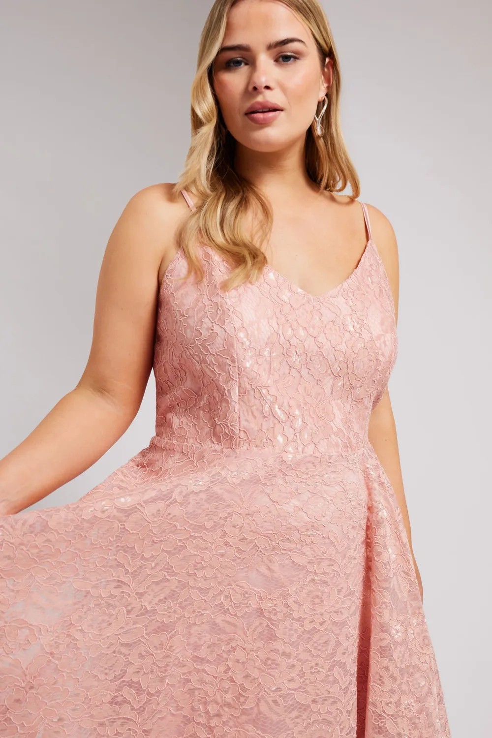 YOURS LONDON Curve Pink Lace Midi Prom Dress