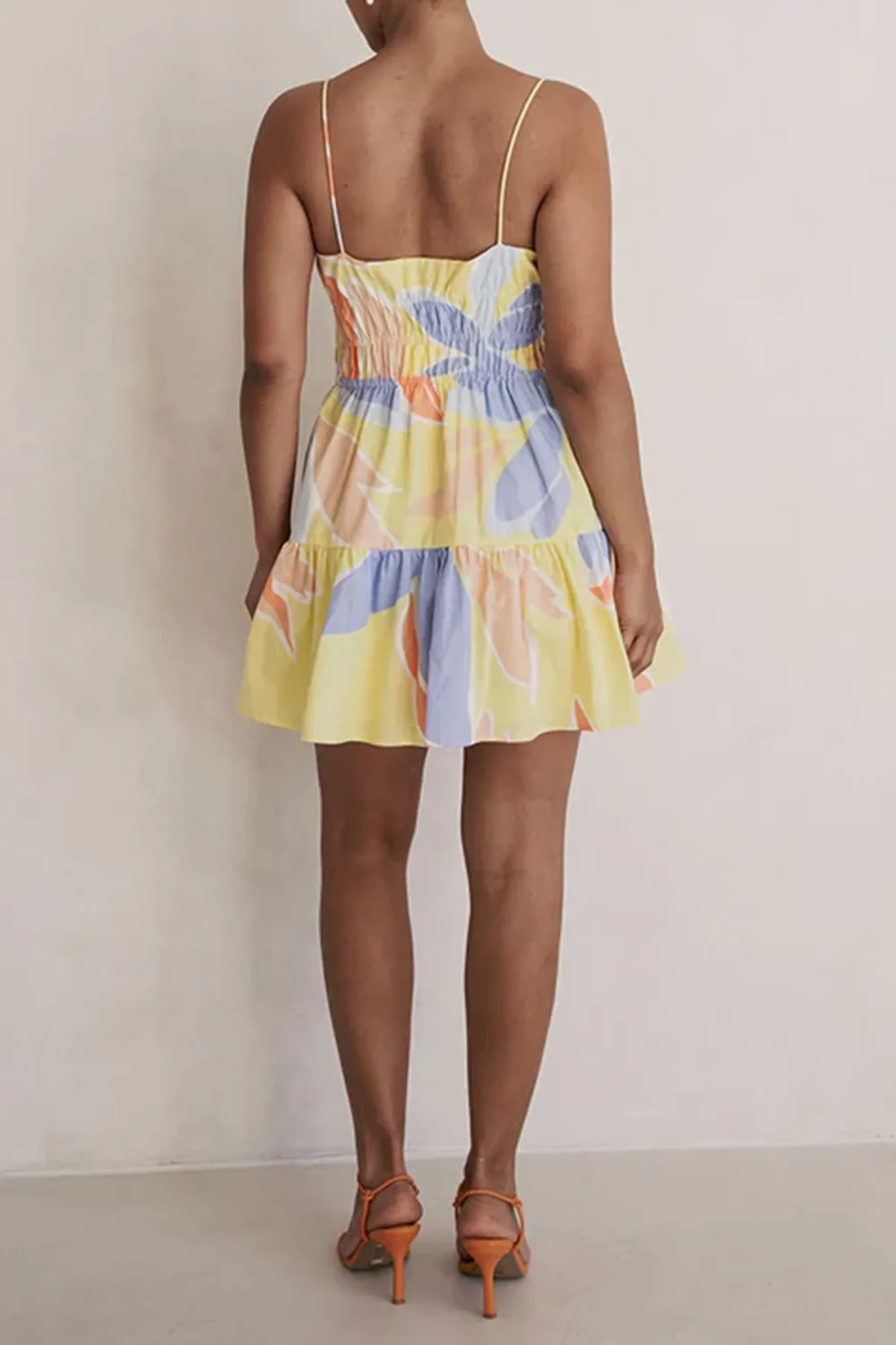 Color Blocked Ruffled Spaghetti Strap Mini Dress