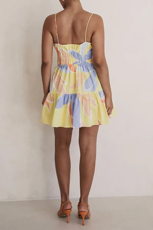 Color Blocked Ruffled Spaghetti Strap Mini Dress