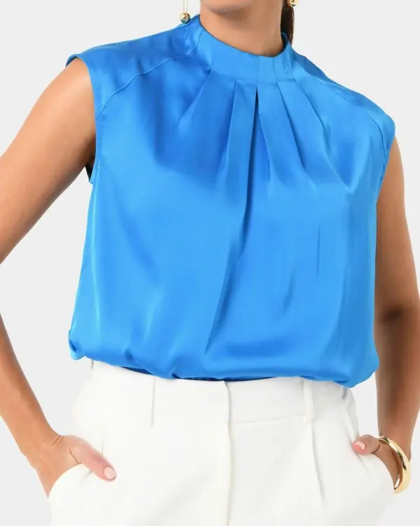 Lustrous Satin Pleated Satin Top