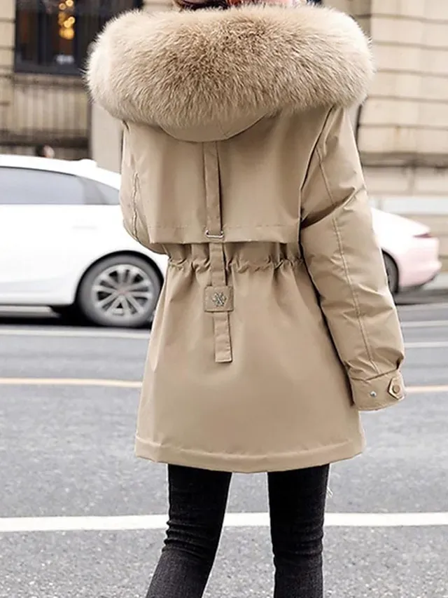 Women's Winter Jacket Winter Coat Parka Hoodie Jacket School Outdoor Street Winter Fall Long Coat Regular Fit Warm Breathable Simple Casual Daily Comfortable Jacket Long Sleeve Solid Color Pure Color
