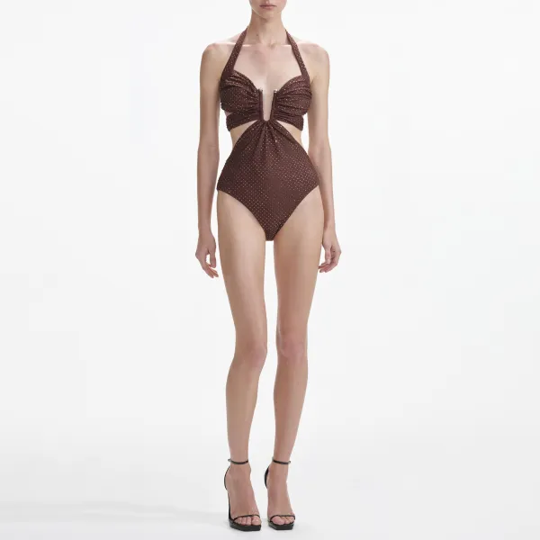 Brown Rhinestone Swimsuit