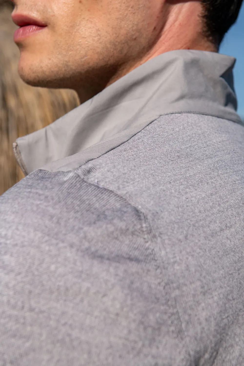 Light Grey Knit & Nylon Bomber Jacket