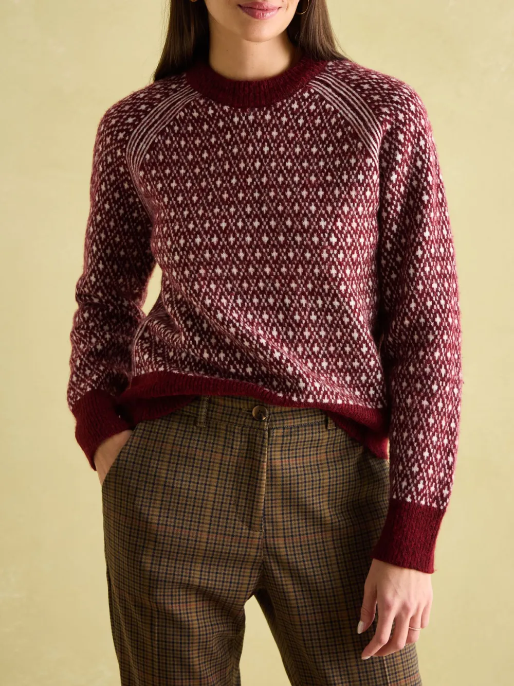 Cream/Navy Patterned Jumper with Detachable Roll Neck