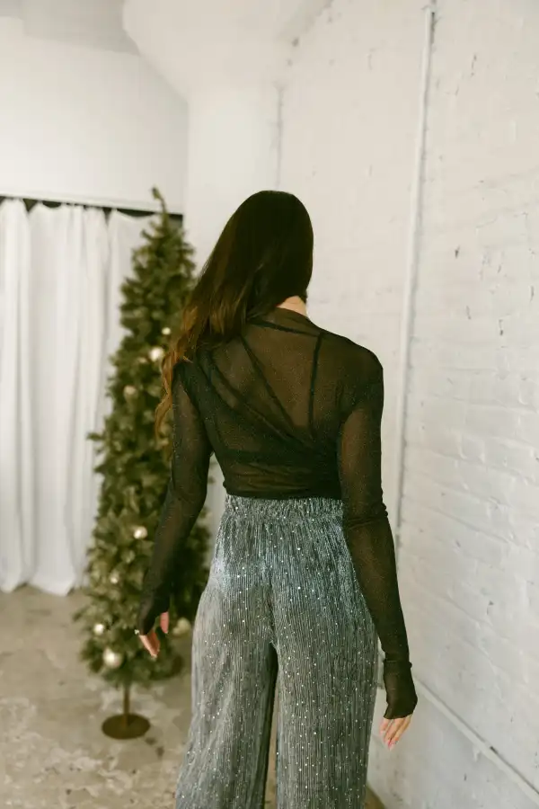 Sheer Mesh Draped Bodysuit