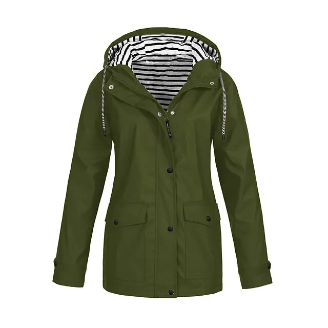 Women's Raincoat Waterproof Jacket Winter Windproof Trench Coat Fall Outdoor Hiking Jacket Winter Coat Zip up Hooded Jacket with Pocket Warm Outerwear Long Sleeve Pink Yellow White Gray