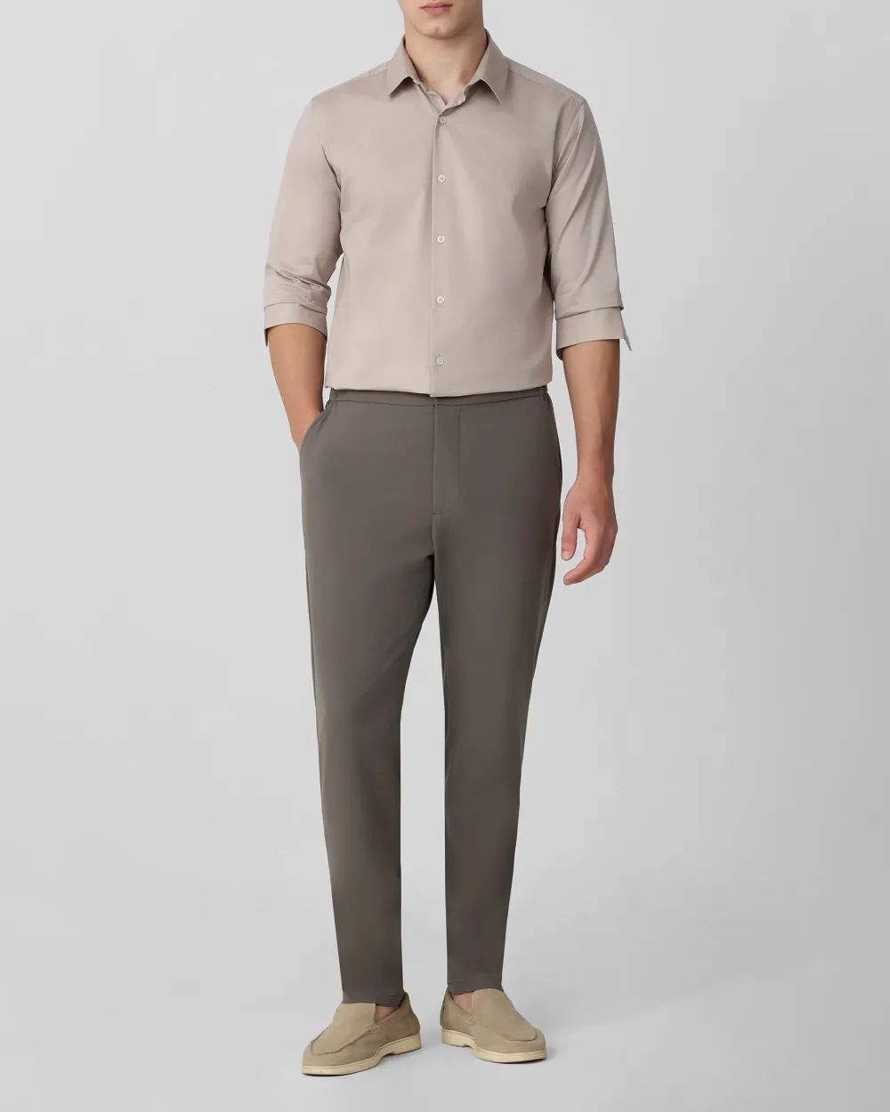 Leisure Soft And Comfortable Slim-Fit Dark Light Grey Shirt