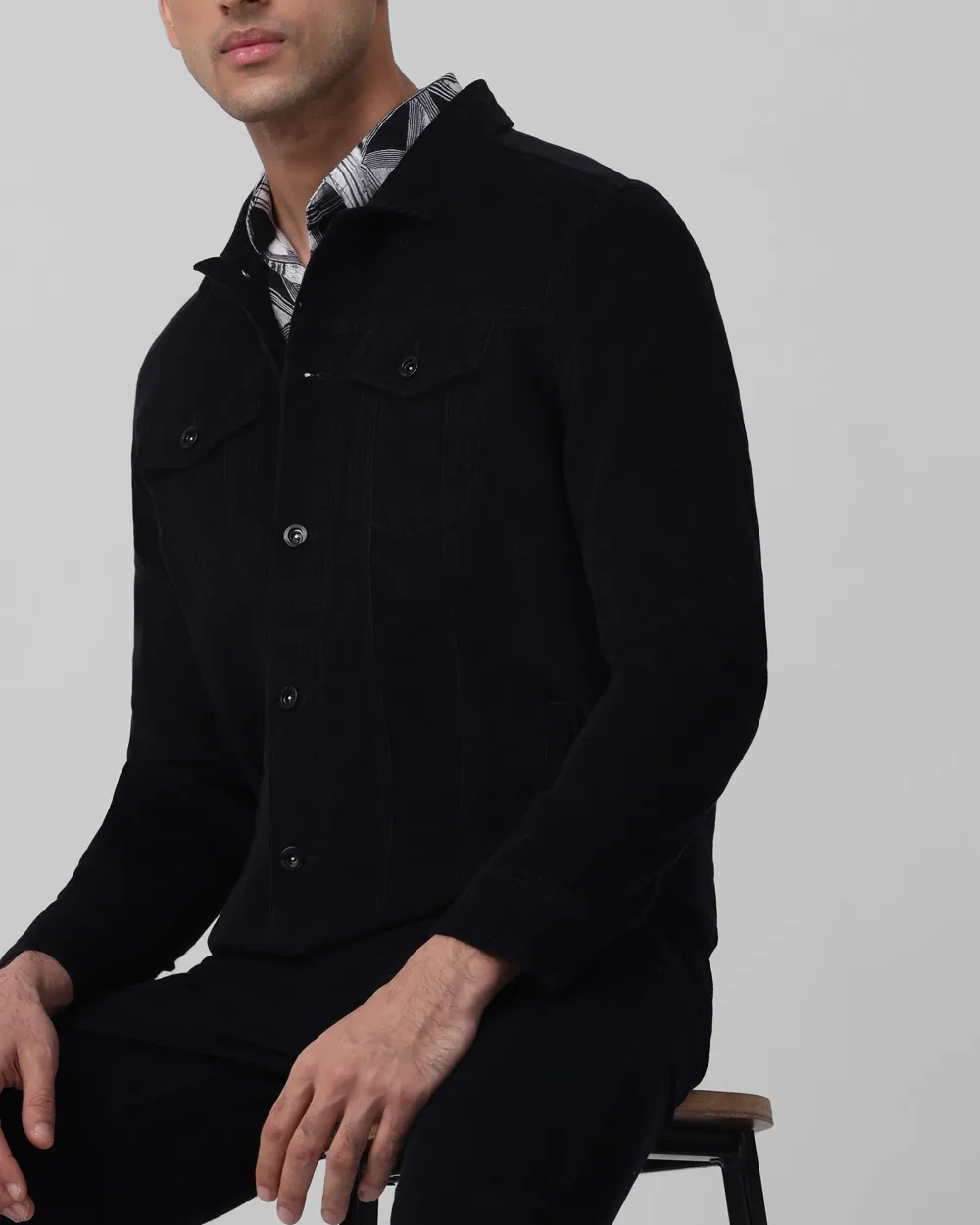 Versatile Comfortable Slim-Fit Navy Corduroy Jacket