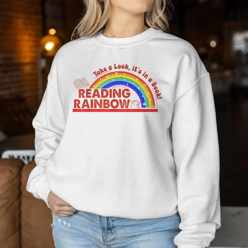 Retro Rainbow Take A Look It's In A Book Reading Bookworm Women Sweatshirt