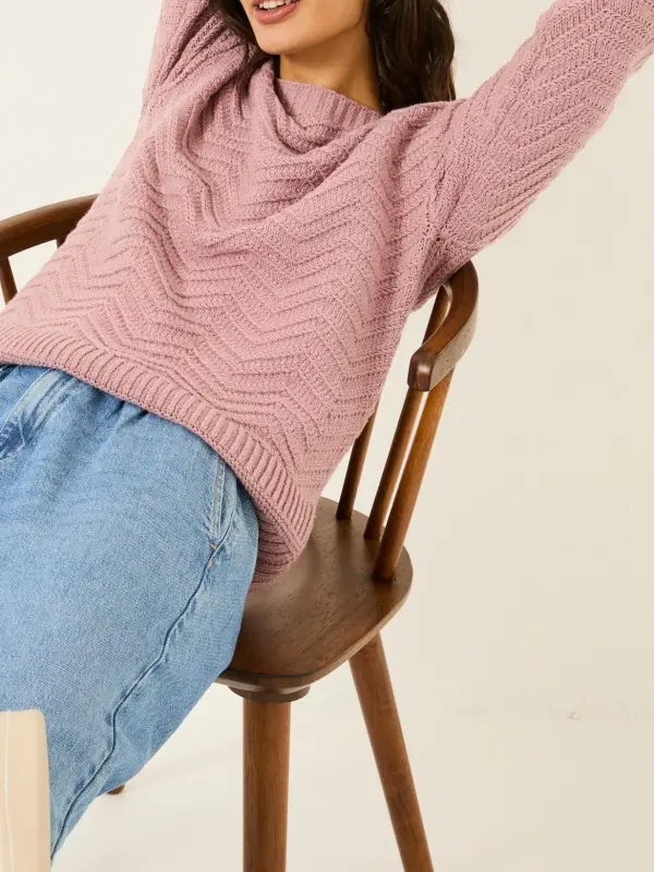 Mid Pink Jessie Textured Knitted Jumper