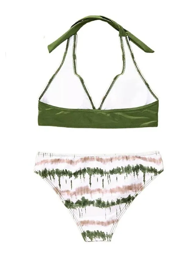 Women's Swimwear Bikini Normal Swimsuit 2 Piece Printing Tie Dye Green Bathing Suits Sports Beach Wear Summer