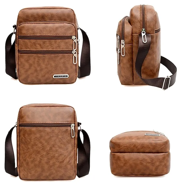 Men's Crossbody Bag Shoulder Bag Messenger Bag PU Leather Outdoor Daily Zipper Large Capacity Waterproof Lightweight Solid Color Black Brown Coffee