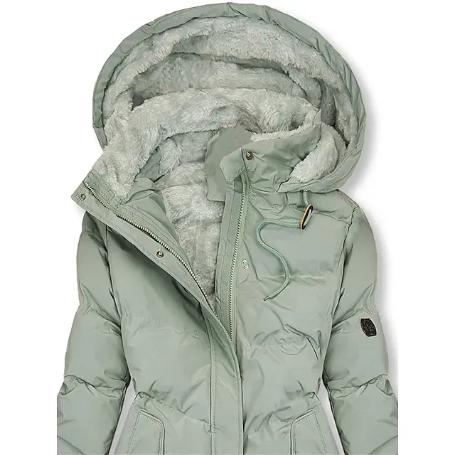 Women's Fleece Lined Parka & Leggings Thermal Warm Puffer Jacket Winter Coat Ankle-Length Winter Leggings Micro-elastic High Waist Tights