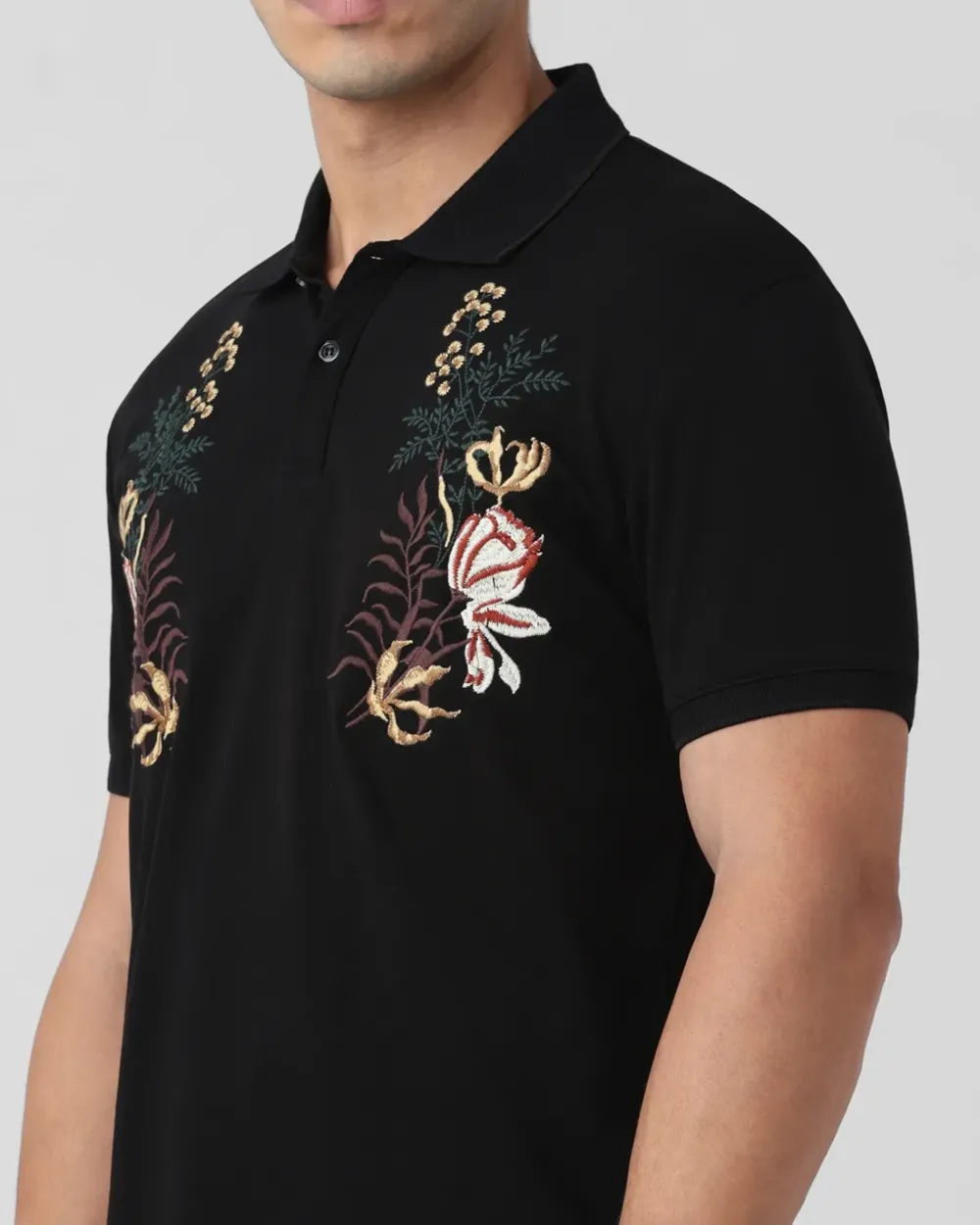 Daily Simple And Slimming Black Print Polo Shirt
