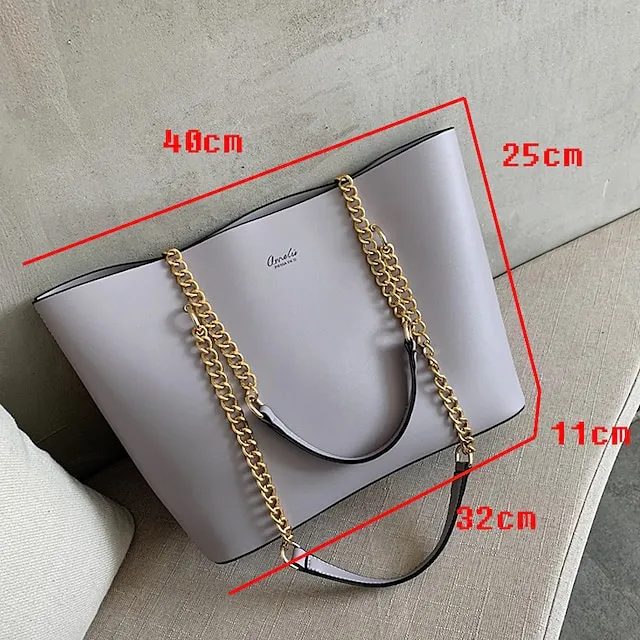 Women's Shoulder Bag Tote Crossbody Bag Leather PU Leather Outdoor Office Daily Chain Solid Color Black White Red