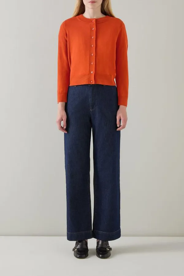 Orange Cropped Button Up Knit Cardigan