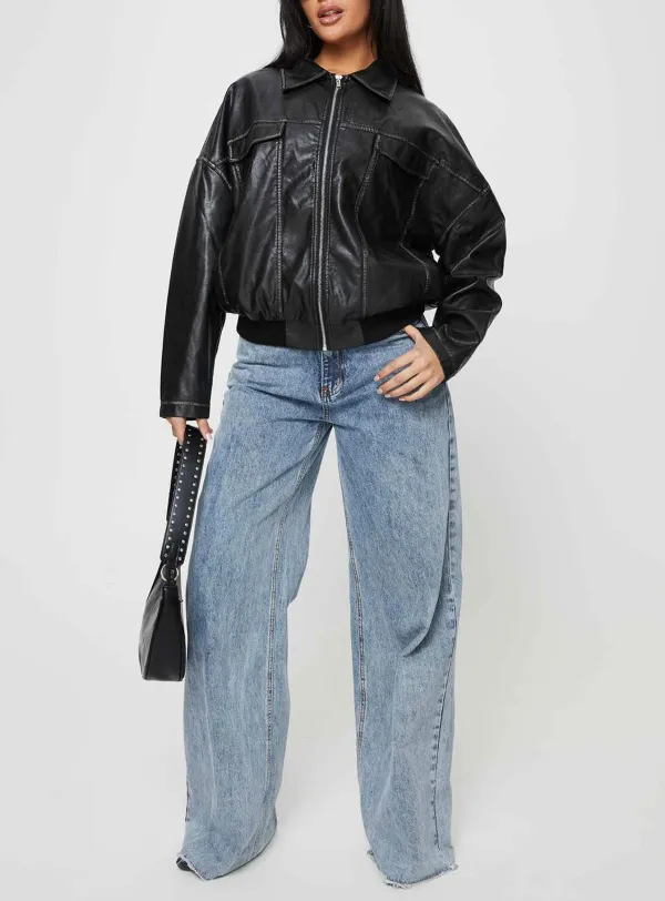 Tanza Faux Leather Jacket Brown / Red