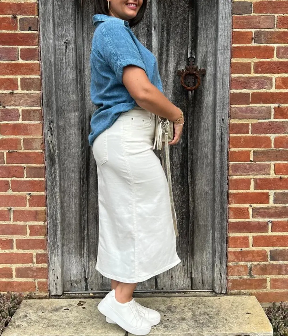Off White Denim Midi Skirt