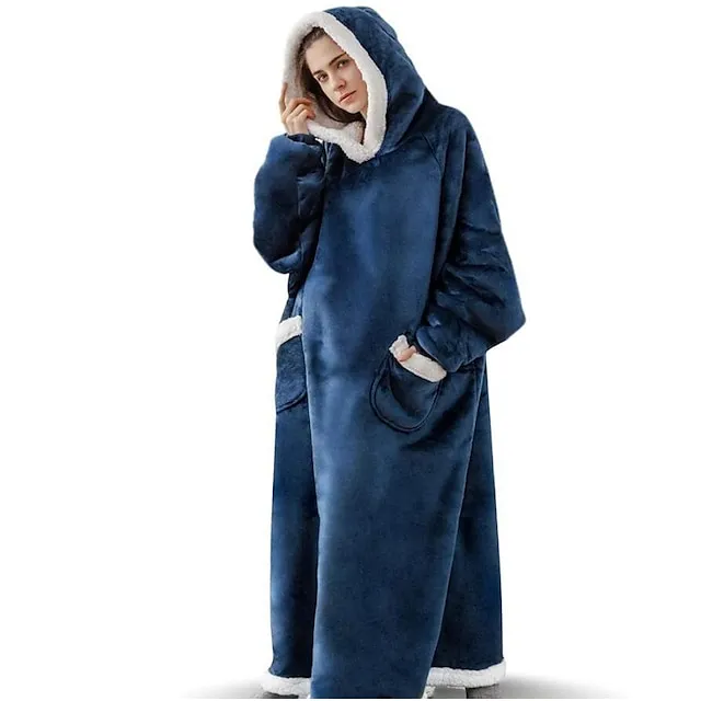 Oversized Wearable Blanket Christmas Flannel Thick Soft Warm Long Hoodie Blanket Big Hooded Sweatshirt Hoodie Blanket for Adults Women Girls Teenagers Teens Men Black