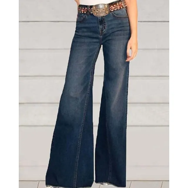 Women's Jeans Bootcut Flared Pants Full Length Denim Baggy Micro-elastic Fashion Casual Daily Weekend Blue Dark Blue S M Autumn / Fall