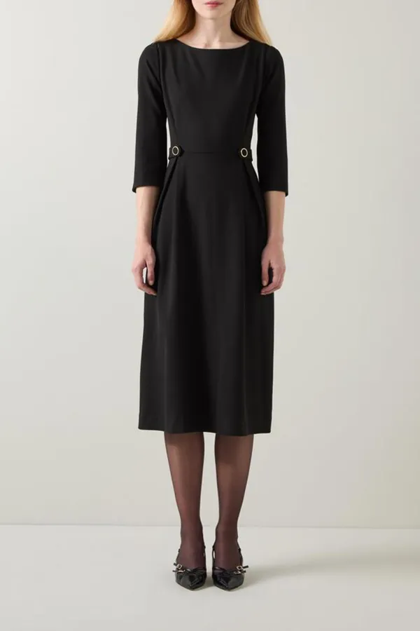 Black Belt Detail Midi Dress