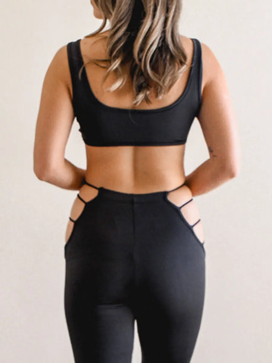 Black CutOut Crop Top and Flare Pants Set