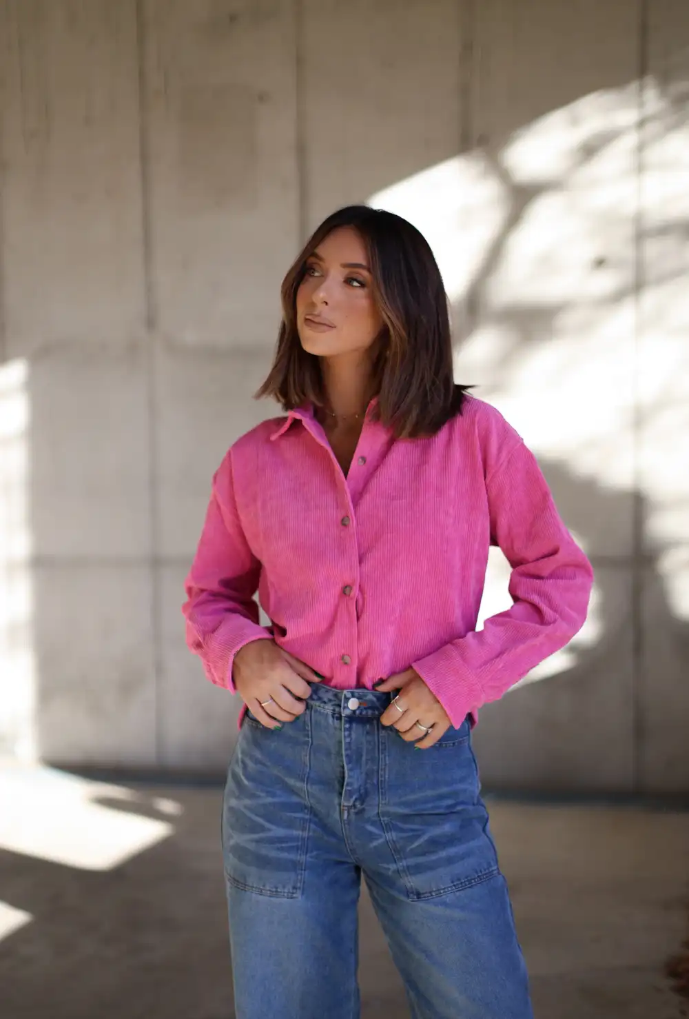 Cropped Corduroy Button Up