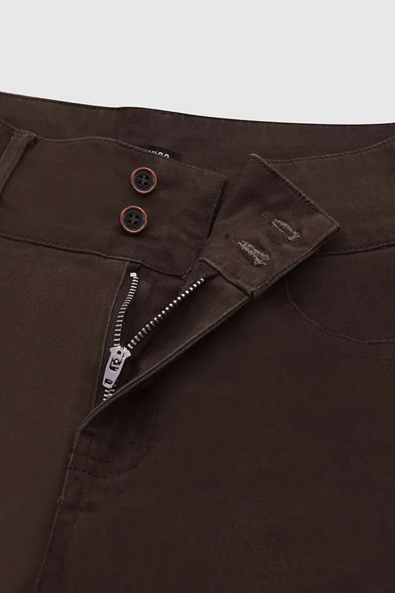 Solid Flap Pocket Button Detail Mid Rise Flare Pants