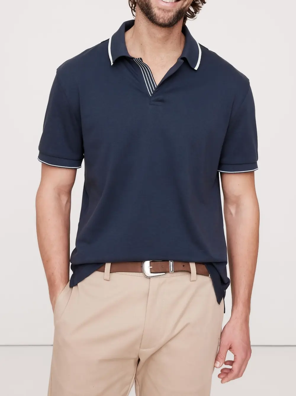 Men's Deep BlueS triped Cotton Skin-Friendly Polo Shirt