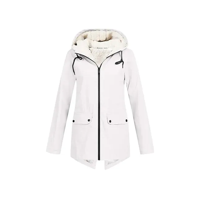 Women's Raincoat Waterproof Rain Jacket Fleece Winter Coat Windproof Trench Coat Fall Sport Outdoor Hiking Jacket Lihghtweight Zip up Hooded Jacket with Pocket Warm Long Sleeve Fall Winter Navy