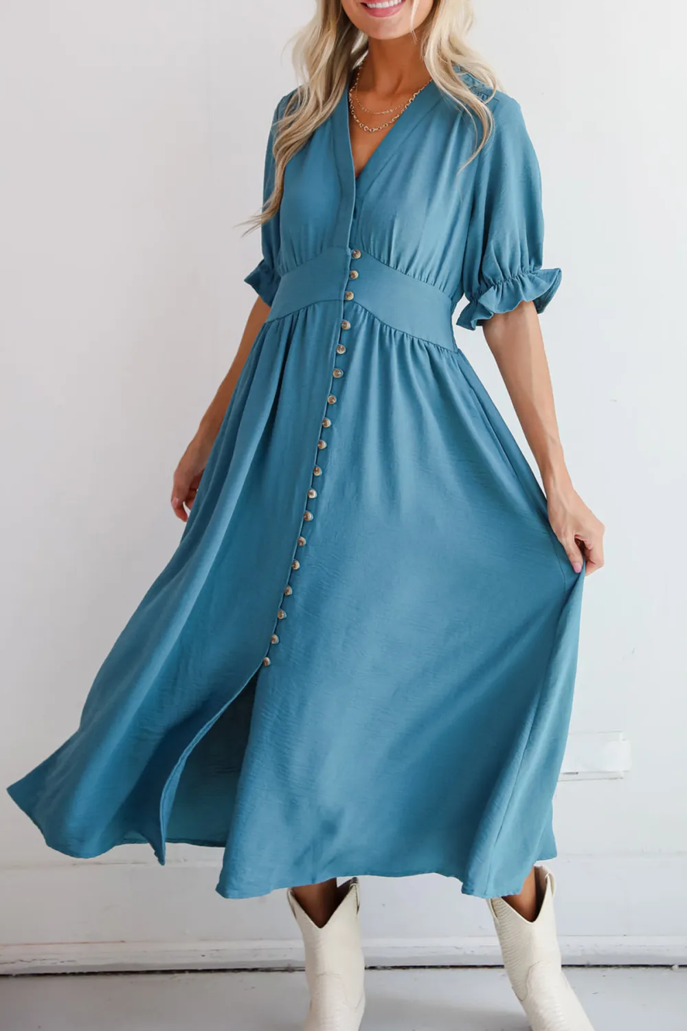 Exceptionally Graceful Teal Midi Dress