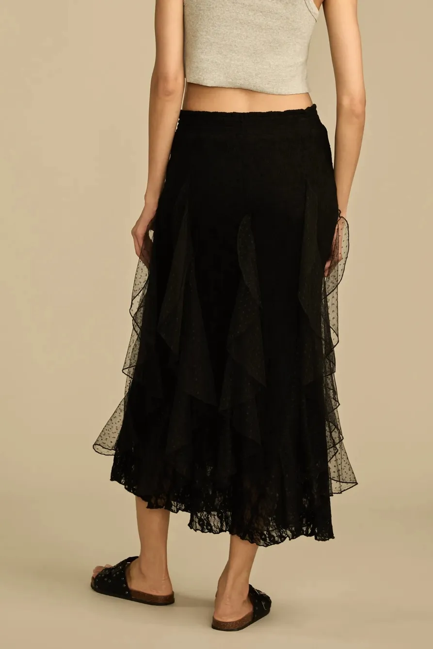 Elastic Waist Lace Midi  Skirt