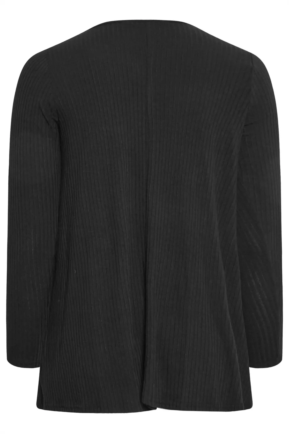 YOURS Curve Black Long Sleeve Ribbed Swing Top