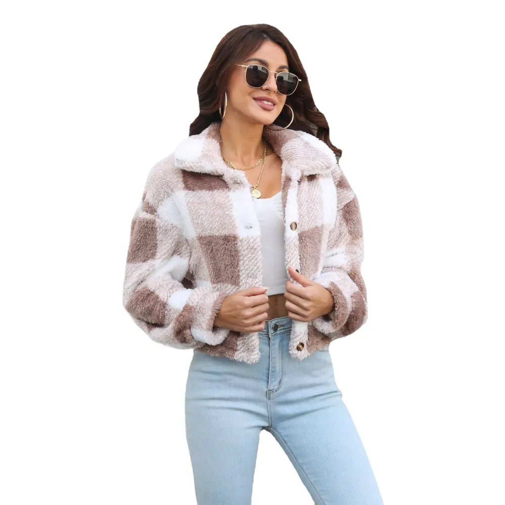 Casual Fashion Plaid Warm Lapel Long Sleeve Coat