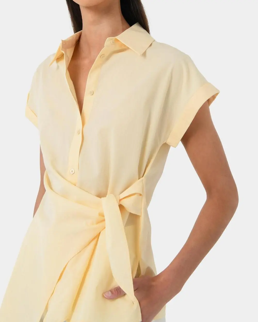 Spread Collar Tie Button Shirt