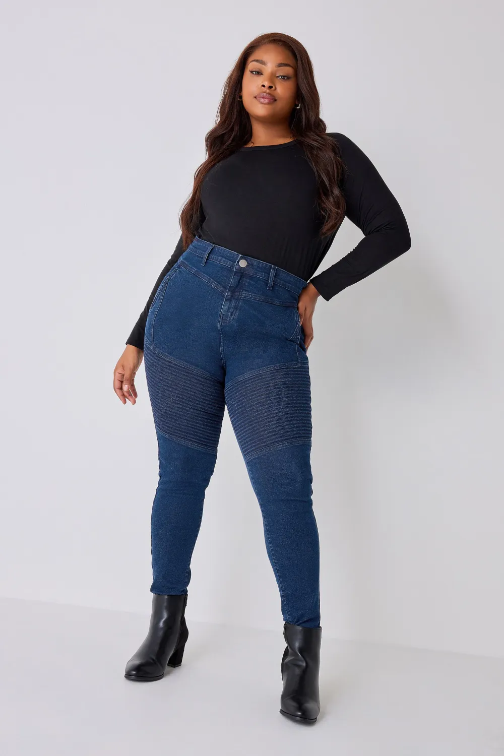 YOURS Curve Black Skinny AVA Biker Jeans